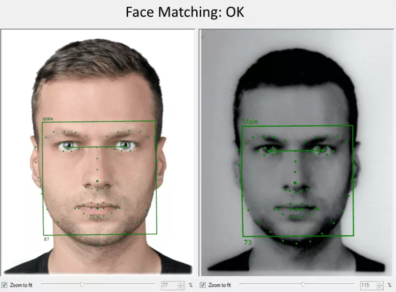 Optische Prüfung für die Gesichtsübereinstimmung